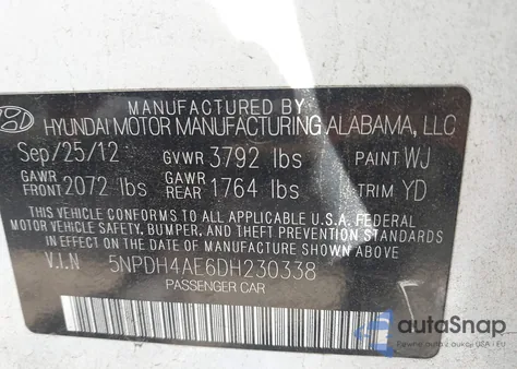 2013 Hyundai Elantra Gls из США, поврежденный, VIN 5NPDH4AE6DH230338